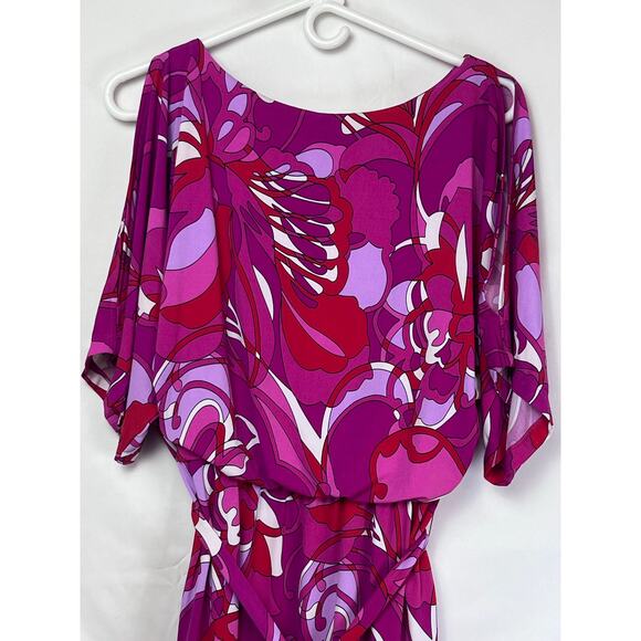 Trina Turk Women Medium Pink/Red Floral Print Short Sleeve Hippie Chic Dress - Picture 8 of 10